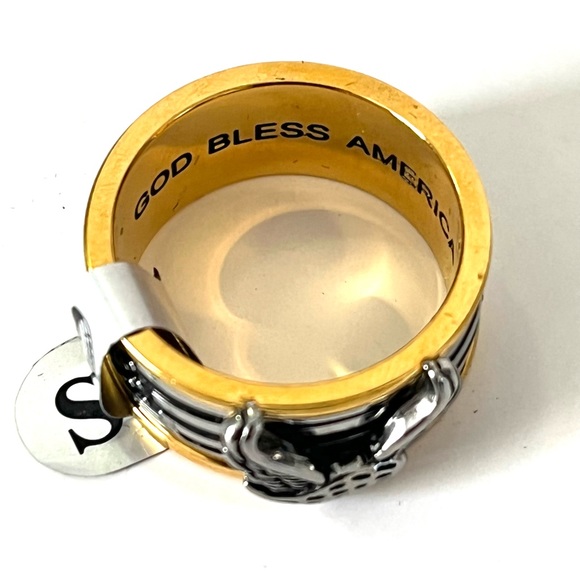 American Eagle Goth Biker Ring Stainless Steel Silver and Gold - Picture 3 of 9